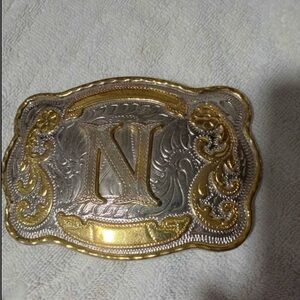 Gold and Silver Western Belt Buckle with N